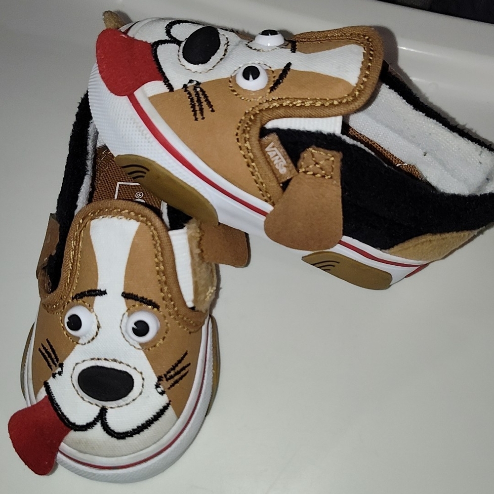 Vans Infant Dog Face Slip-On Shoes - Brown and Black